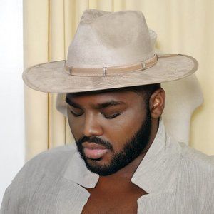 Beige Crushed Velvet Western Fedora
